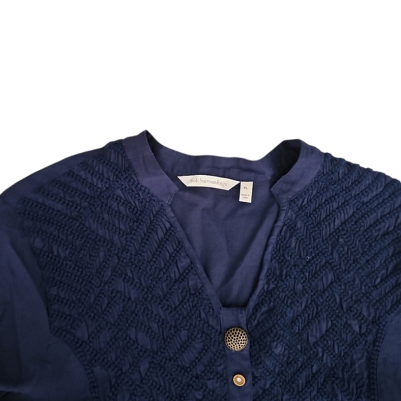 Soft Surroundings Alka Blue Mismatched Button Tunic Shirt Sz PL Costal Grandma - Picture 4 of 16